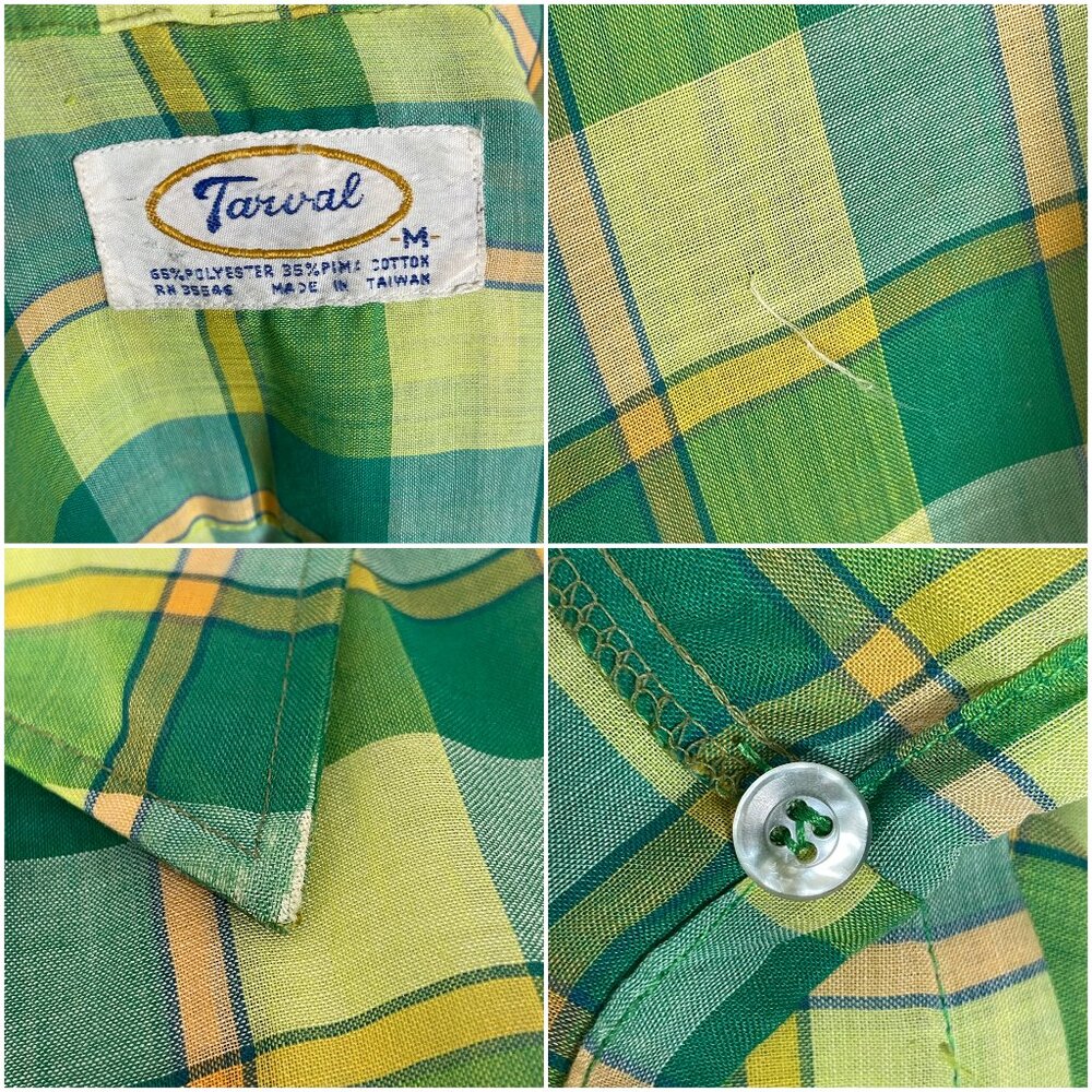 Vintage‎ Plaid Shirt DIY Crop Green Yellow FLAWS Lightweight Button-Up Crop Top - Picture 8 of 16